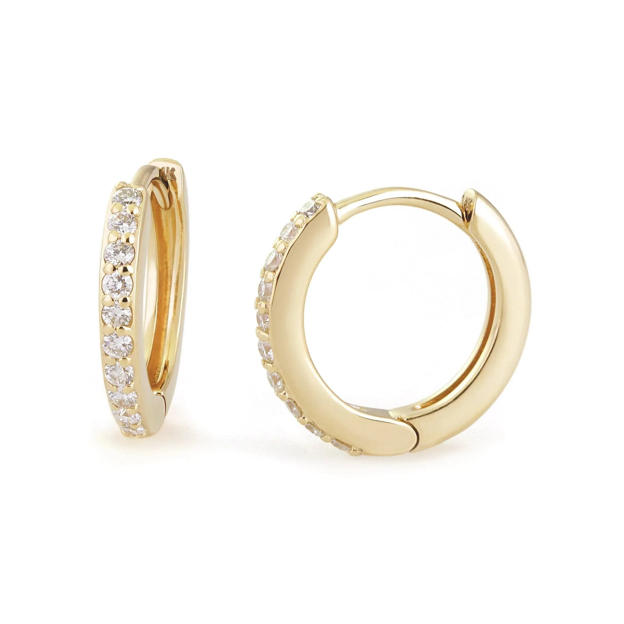 12.5mm Diamond And 14k Gold Huggies