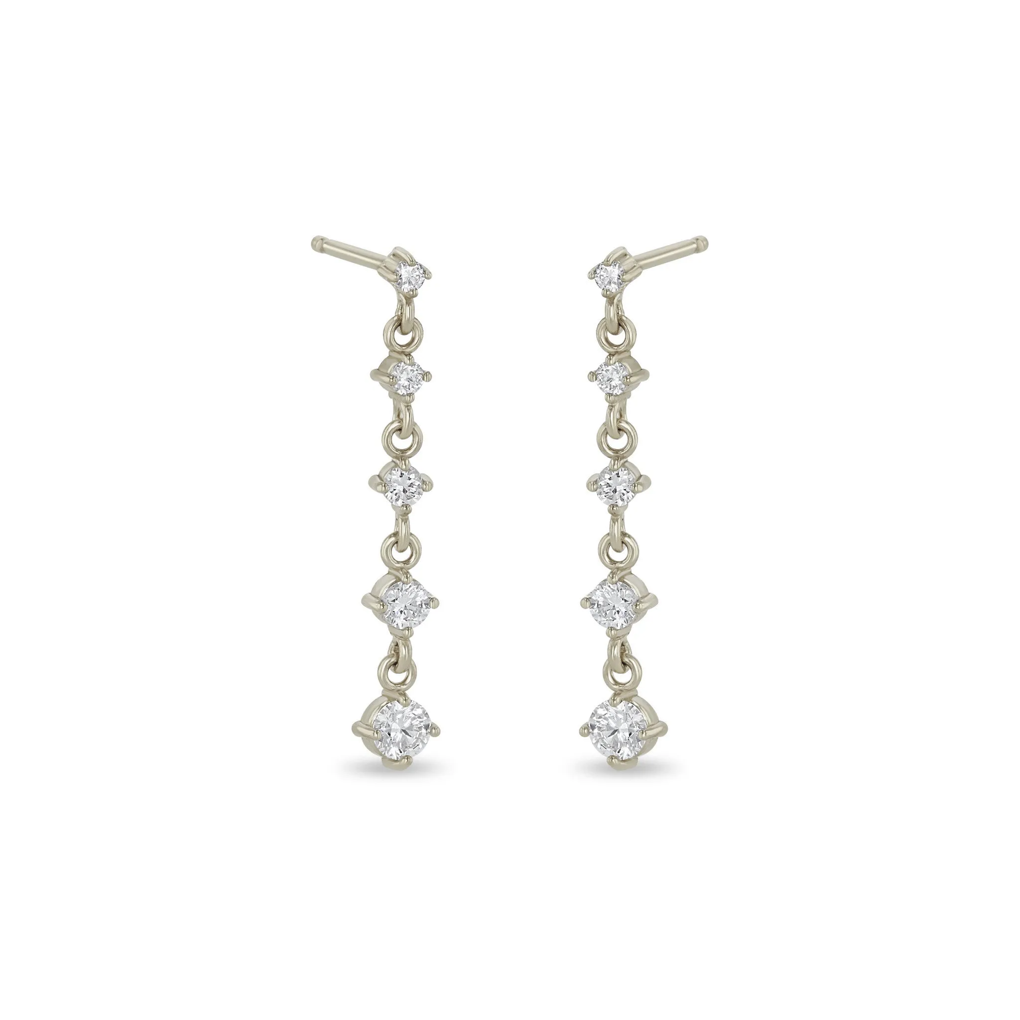 14k 5 Linked Graduated Prong Diamond Drop Earrings