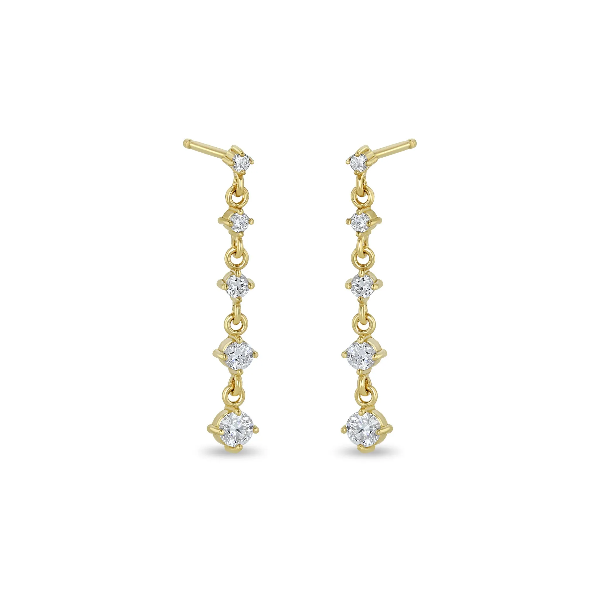 14k 5 Linked Graduated Prong Diamond Drop Earrings