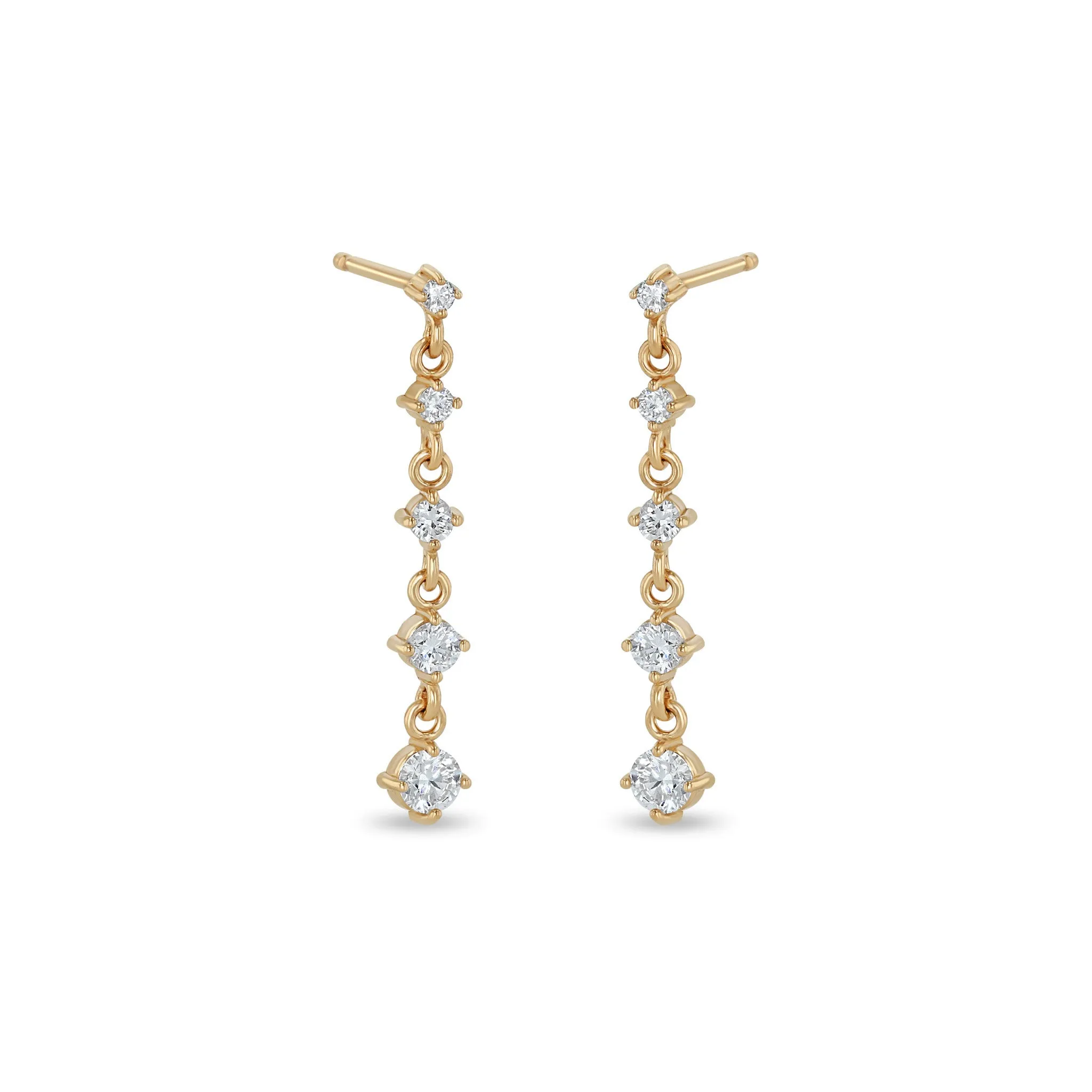 14k 5 Linked Graduated Prong Diamond Drop Earrings