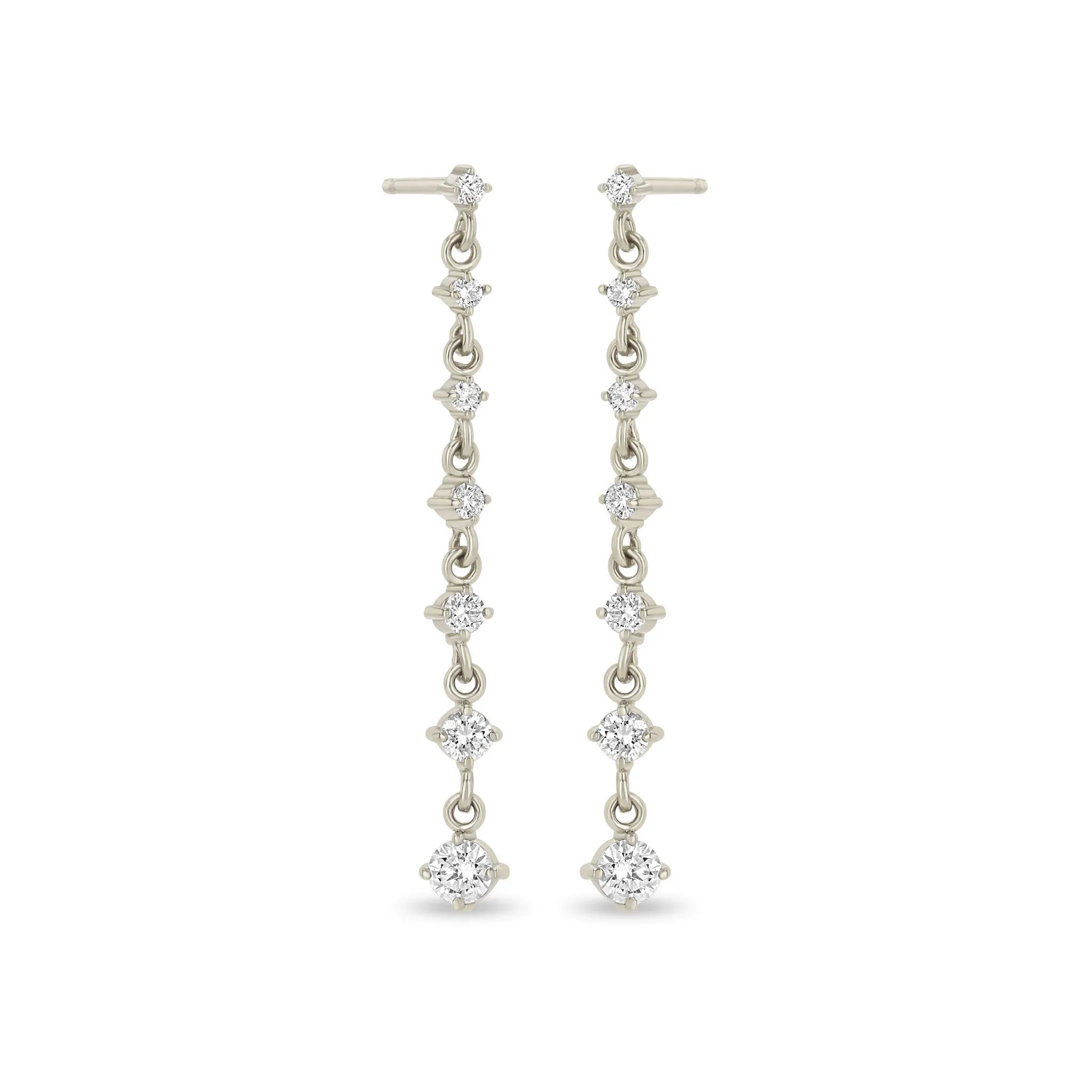 14k 7 Linked Graduated Prong Diamond Drop Earrings