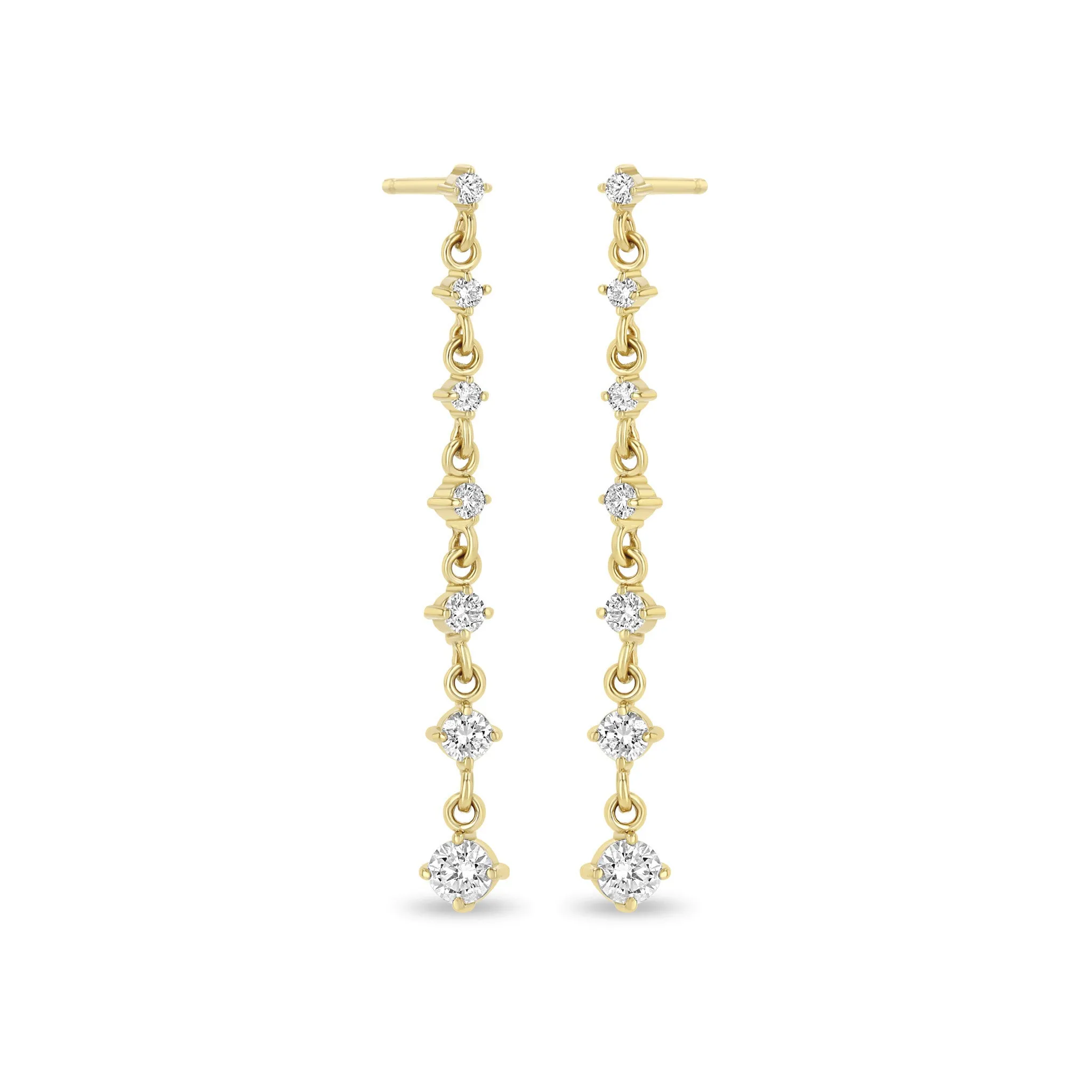 14k 7 Linked Graduated Prong Diamond Drop Earrings