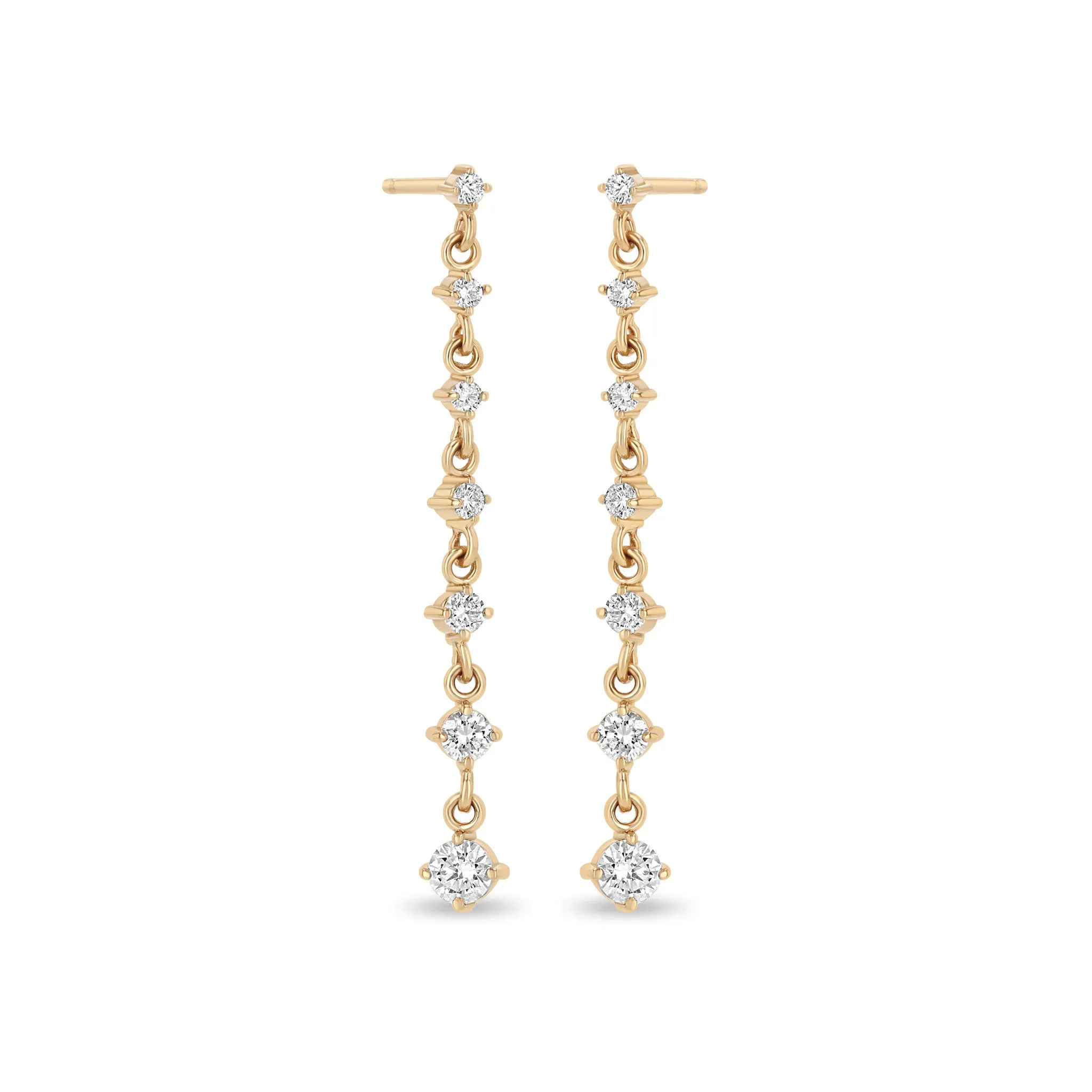 14k 7 Linked Graduated Prong Diamond Drop Earrings