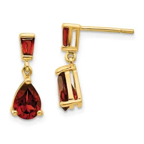 14k Gold Garnet Dangle Post Earrings