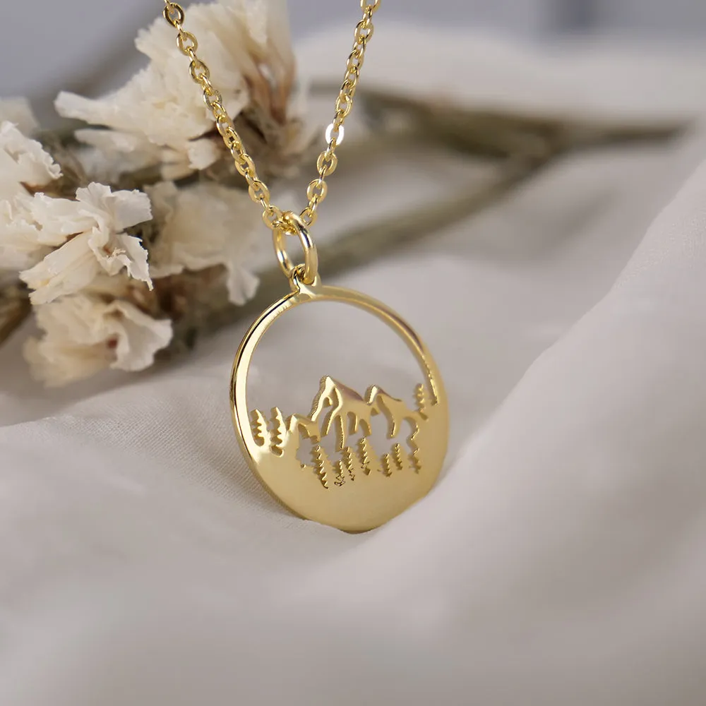 14K Gold Mountain Necklace Wanderlust Necklace Forest Necklace