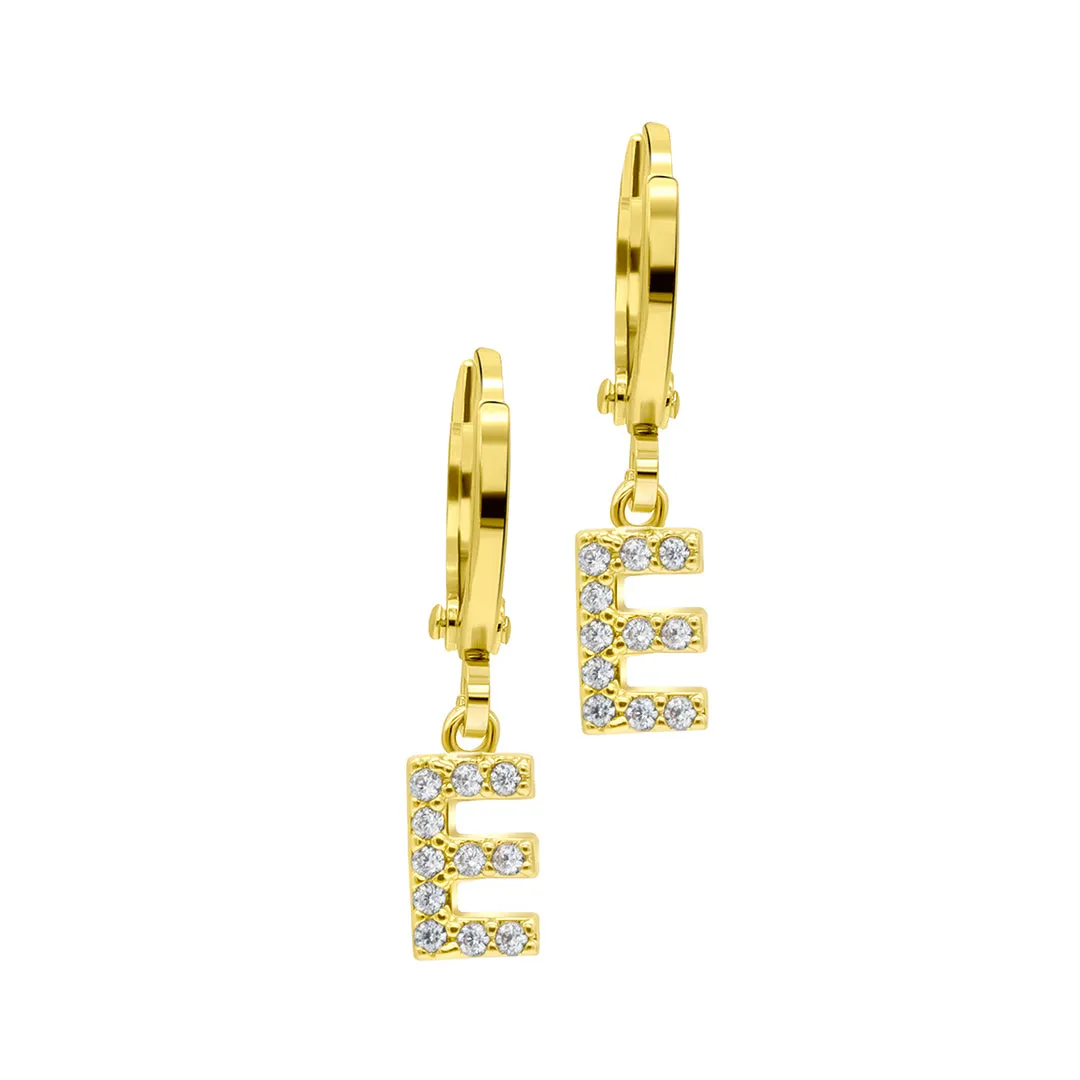 14K Gold Plated Initial Pave Huggie Hoop Earrings