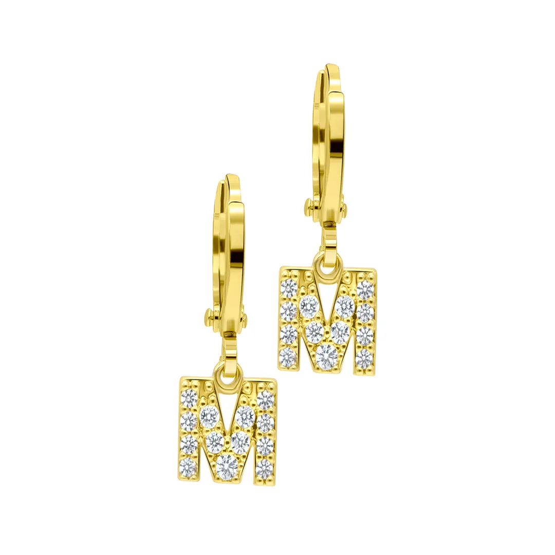 14K Gold Plated Initial Pave Huggie Hoop Earrings