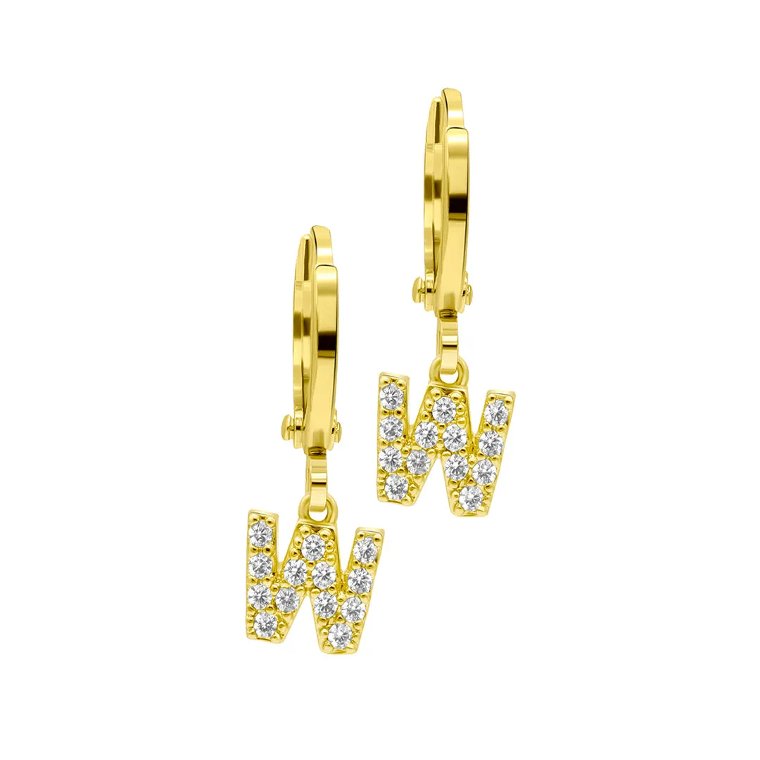 14K Gold Plated Initial Pave Huggie Hoop Earrings