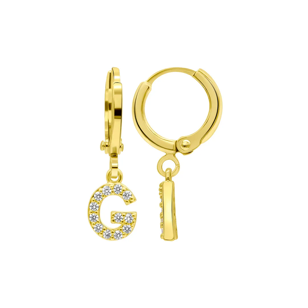 14K Gold Plated Initial Pave Huggie Hoop Earrings