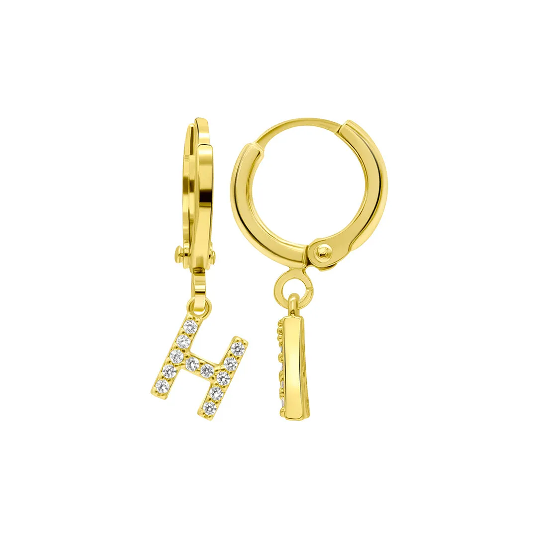 14K Gold Plated Initial Pave Huggie Hoop Earrings