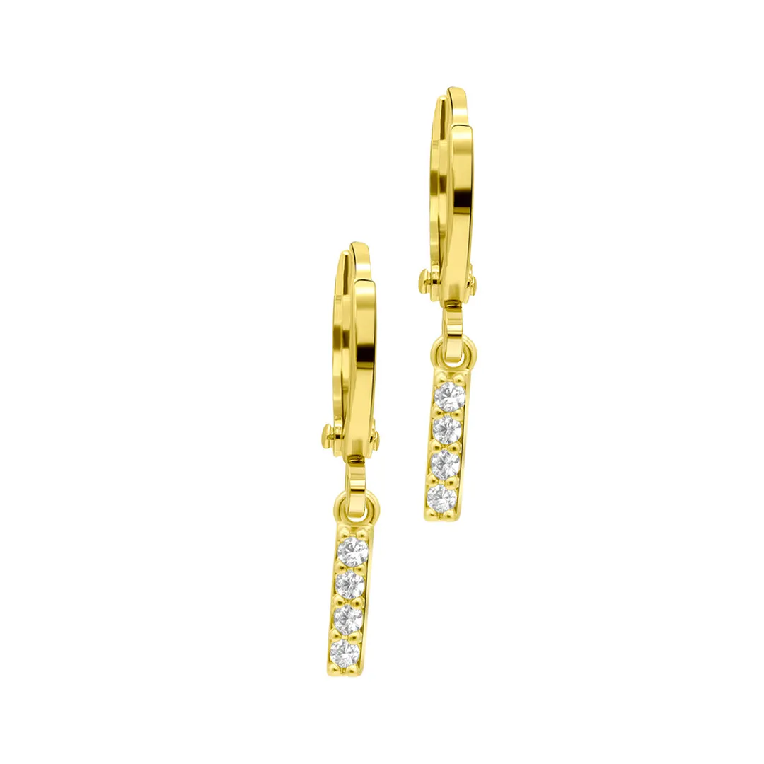 14K Gold Plated Initial Pave Huggie Hoop Earrings