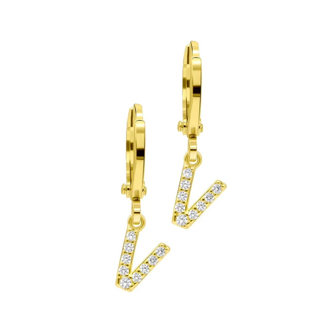 14K Gold Plated Initial Pave Huggie Hoop Earrings