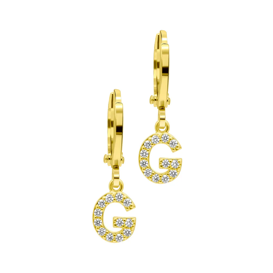 14K Gold Plated Initial Pave Huggie Hoop Earrings