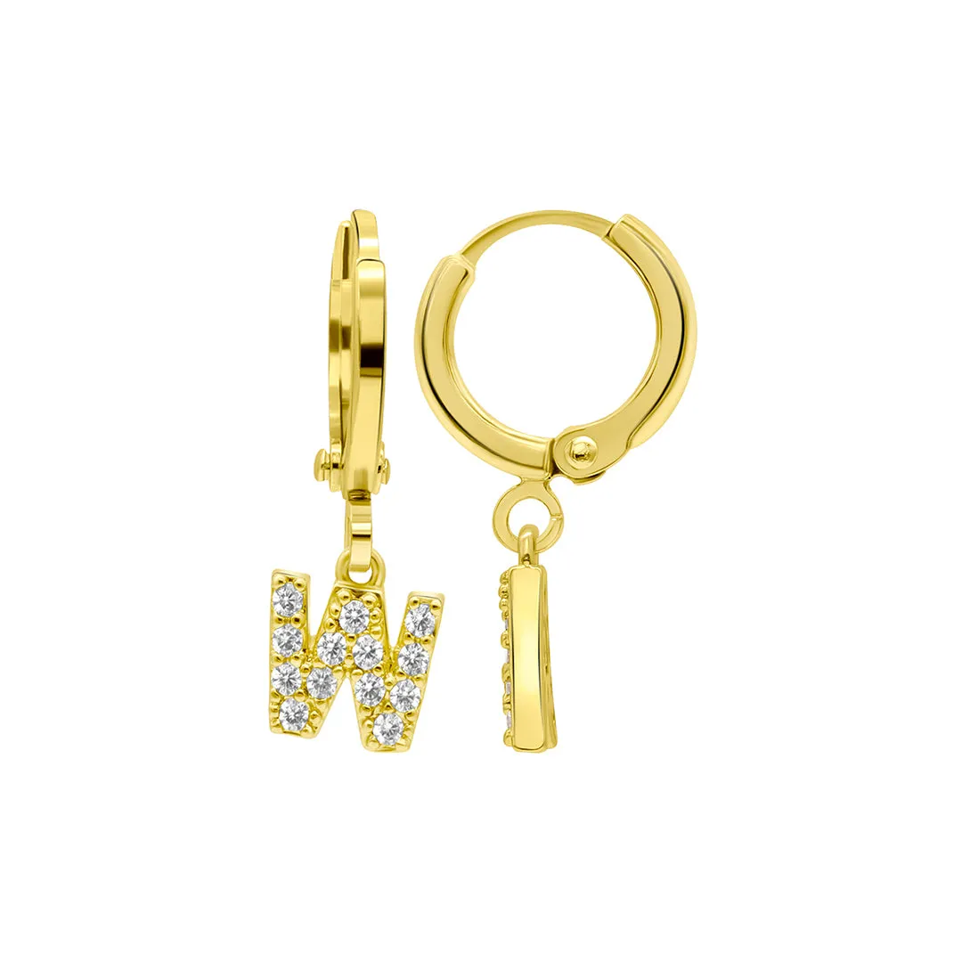 14K Gold Plated Initial Pave Huggie Hoop Earrings