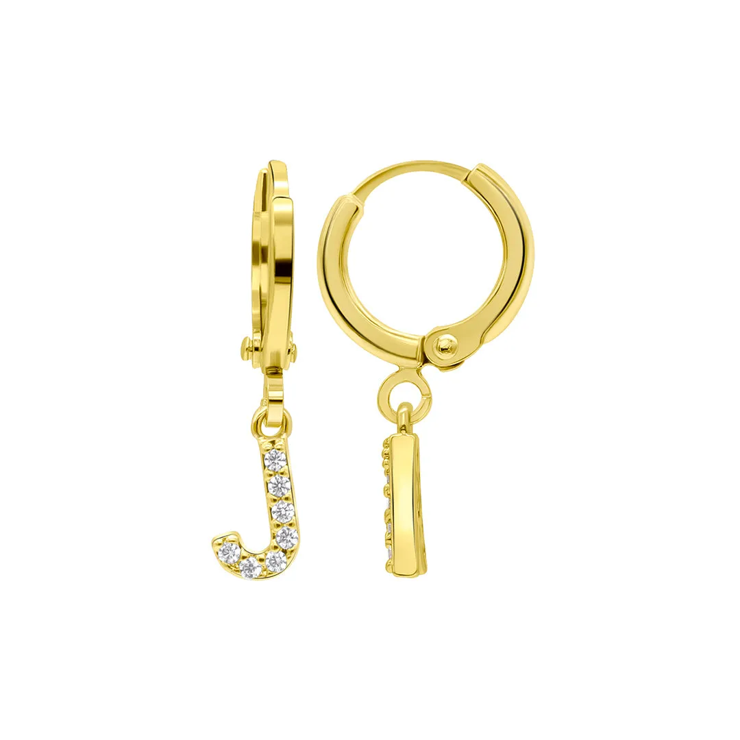 14K Gold Plated Initial Pave Huggie Hoop Earrings