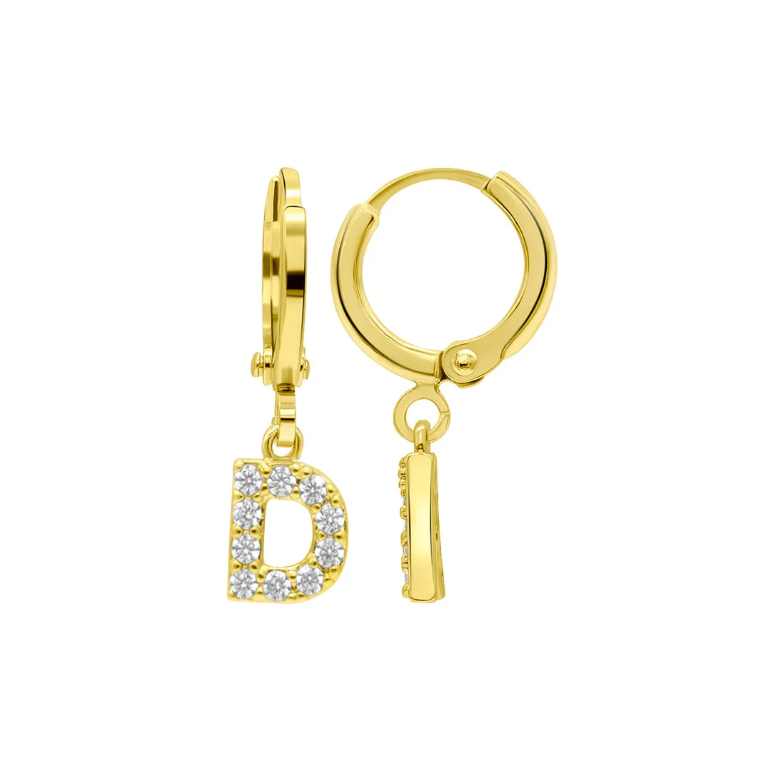 14K Gold Plated Initial Pave Huggie Hoop Earrings