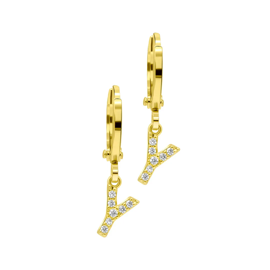 14K Gold Plated Initial Pave Huggie Hoop Earrings