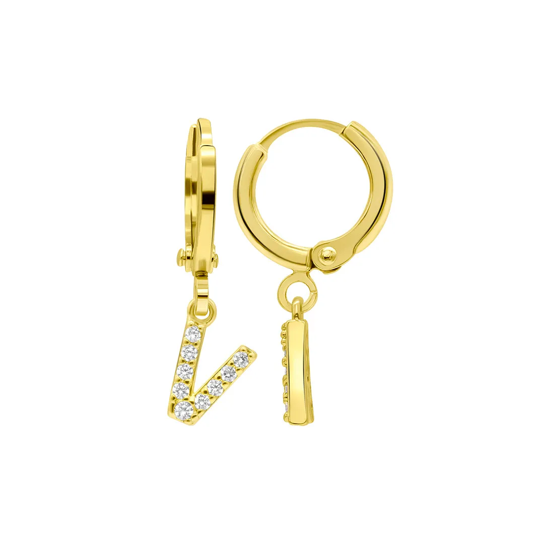 14K Gold Plated Initial Pave Huggie Hoop Earrings