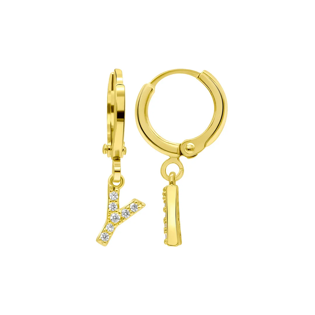 14K Gold Plated Initial Pave Huggie Hoop Earrings