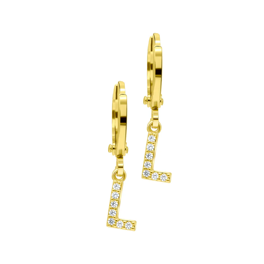 14K Gold Plated Initial Pave Huggie Hoop Earrings