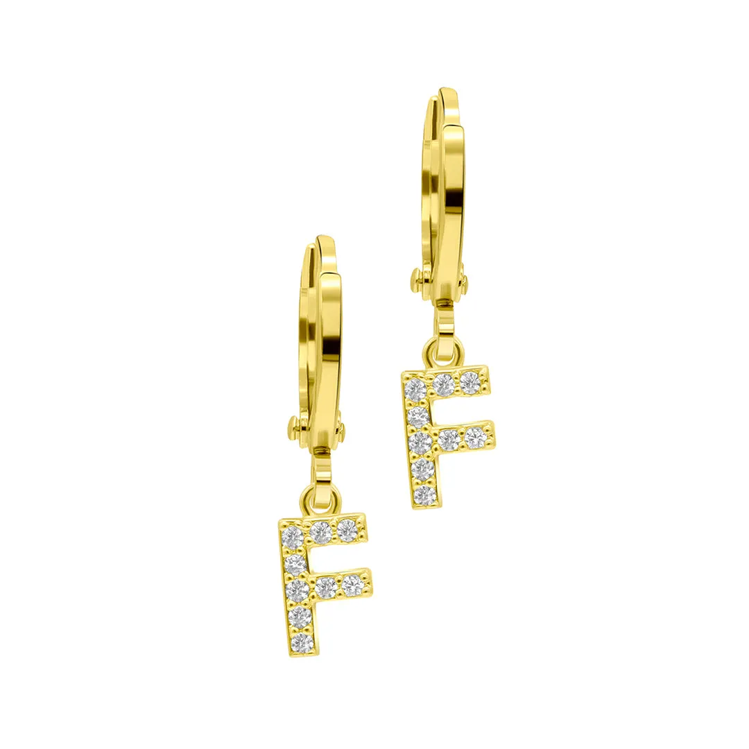 14K Gold Plated Initial Pave Huggie Hoop Earrings