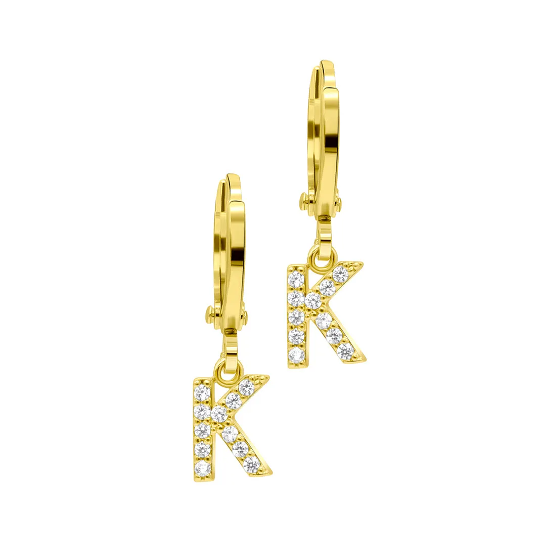 14K Gold Plated Initial Pave Huggie Hoop Earrings