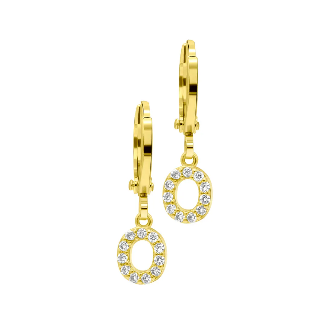 14K Gold Plated Initial Pave Huggie Hoop Earrings