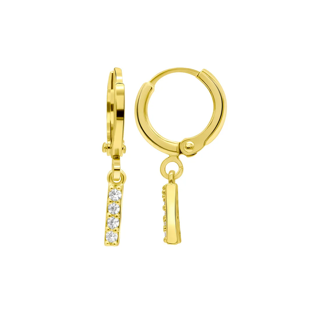 14K Gold Plated Initial Pave Huggie Hoop Earrings