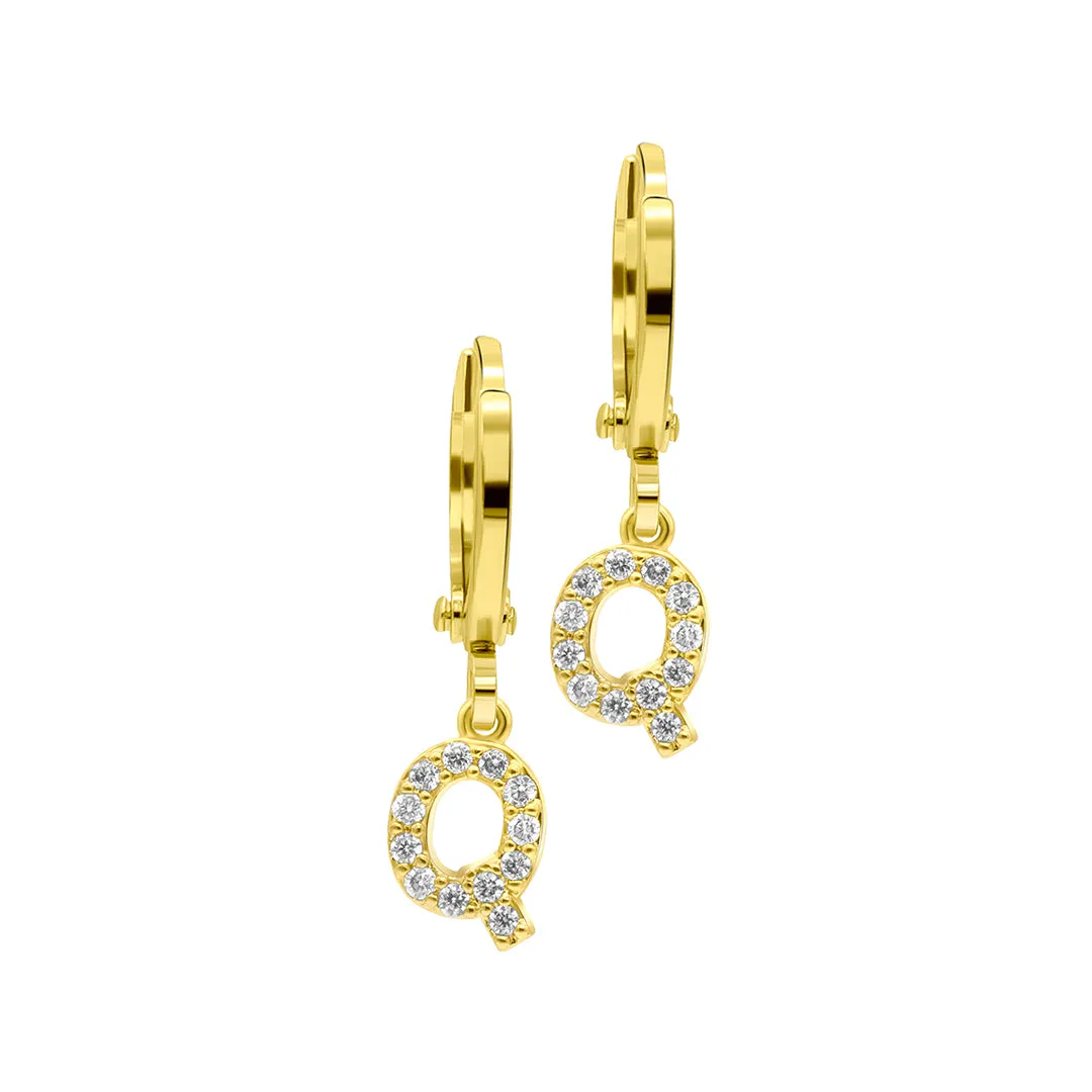 14K Gold Plated Initial Pave Huggie Hoop Earrings