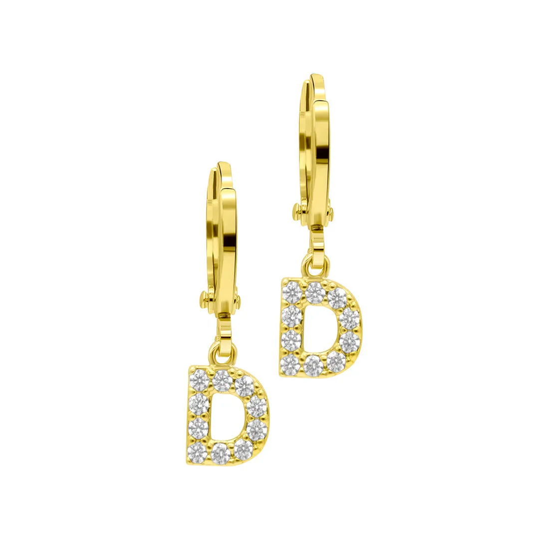 14K Gold Plated Initial Pave Huggie Hoop Earrings