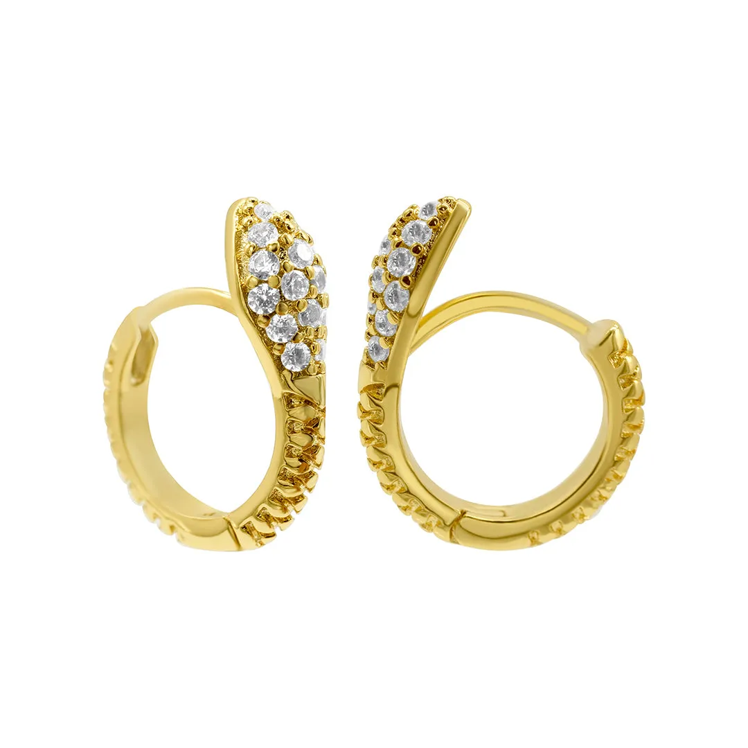 14K Gold Plated Snake Crystal Wrap Huggie Earrings