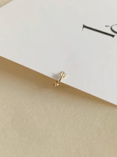 14K Real Solid Gold Minimalist Arrow Cartilage Helix Tragus Huggie Ring Hoop Earring Piercing Jewelry