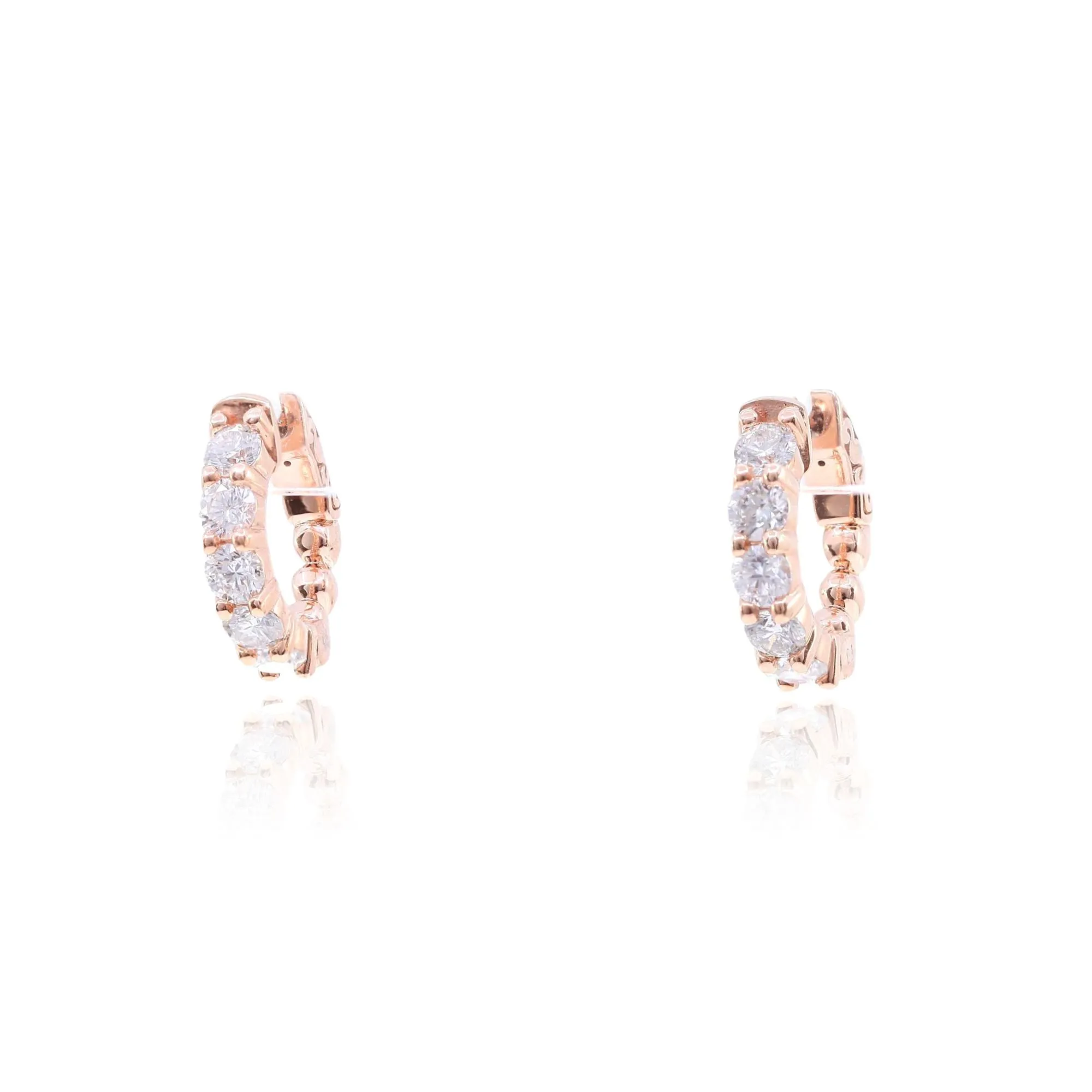 14K ROSE GOLD HINGED HUGGIE HOOP EARRINGS 1.48CTW