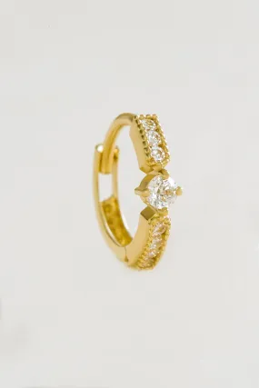 14K Solid Gold Jewelry Center Cz Round Earring Hoop Ring