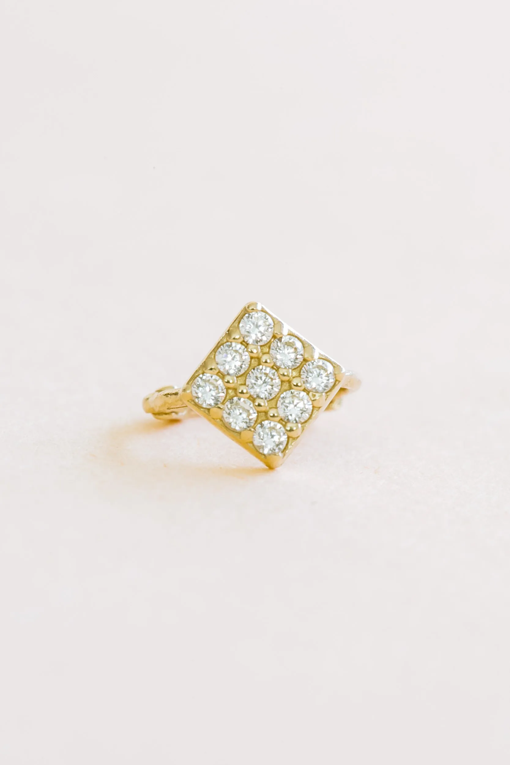 14K Solid Gold Jewelry Cute Cz Diamond Shape Earring Hoop Ring