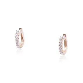 14K YELLOW GOLD DIAMOND HUGGIE HOOP EARRINGS