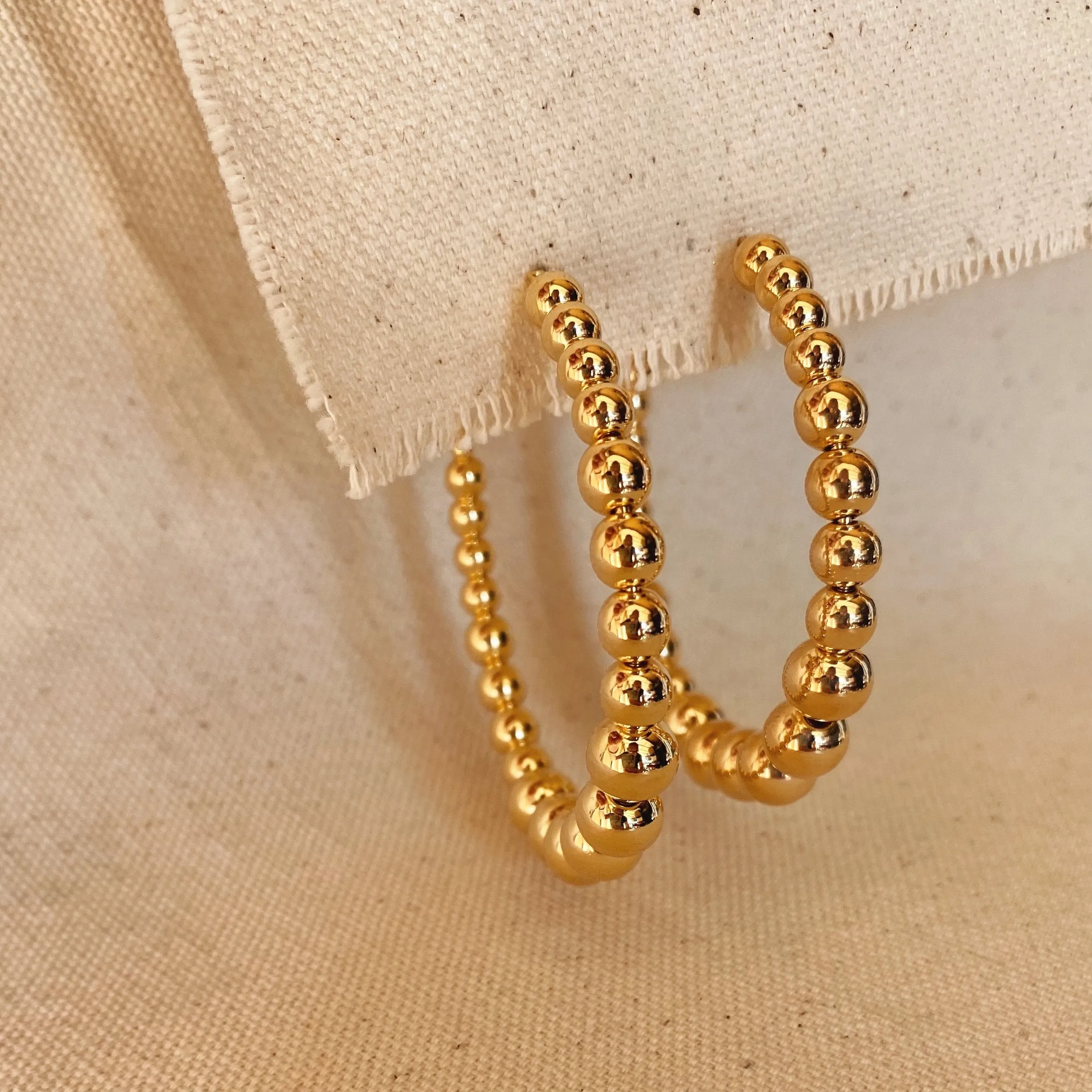 18k Gold Filled Gradient Beaded C Hoop Earrings