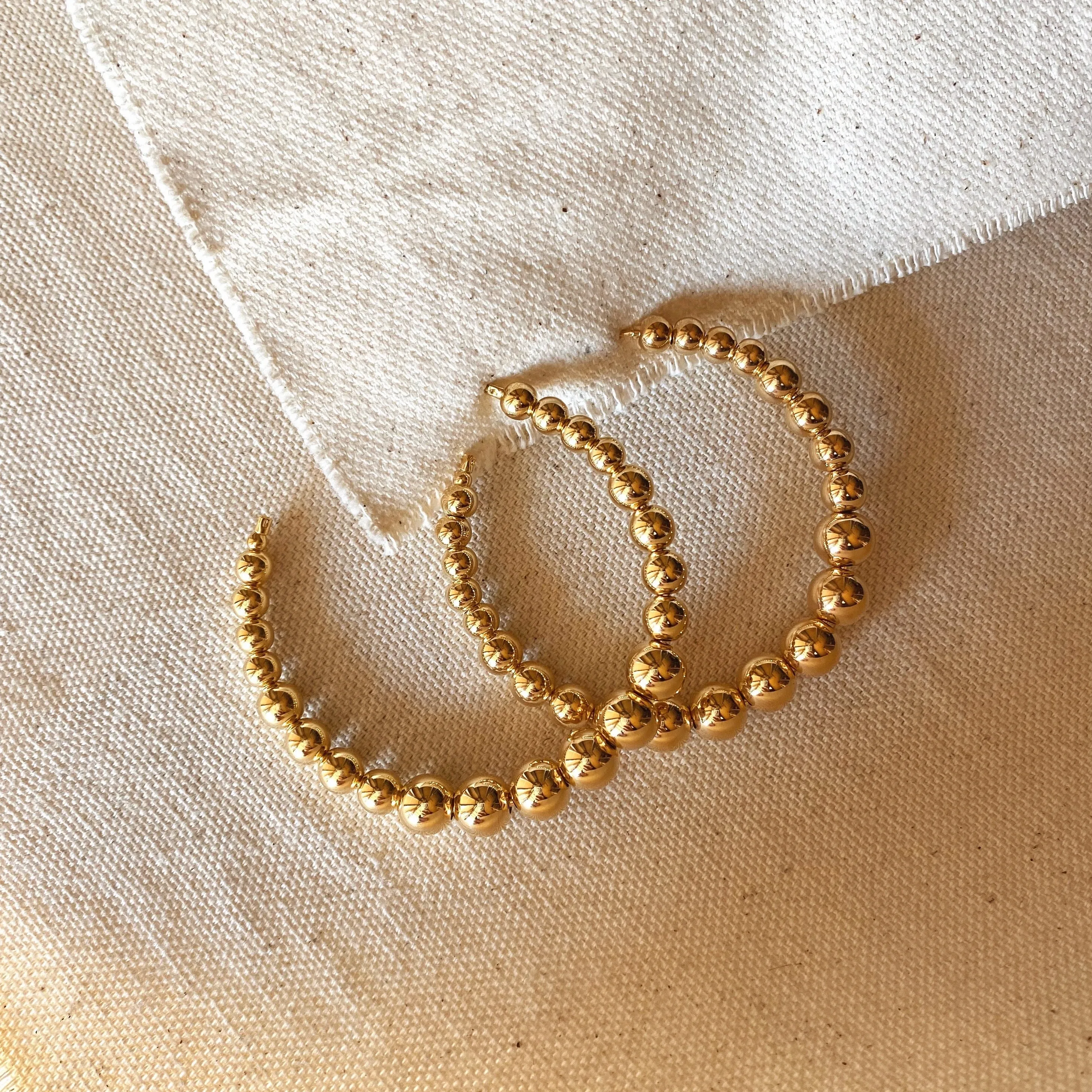 18k Gold Filled Gradient Beaded C Hoop Earrings