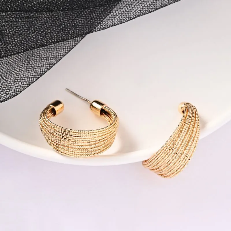 18K Gold Plated Stylish C Shape 925 Sterling Silver Hoop Earrings