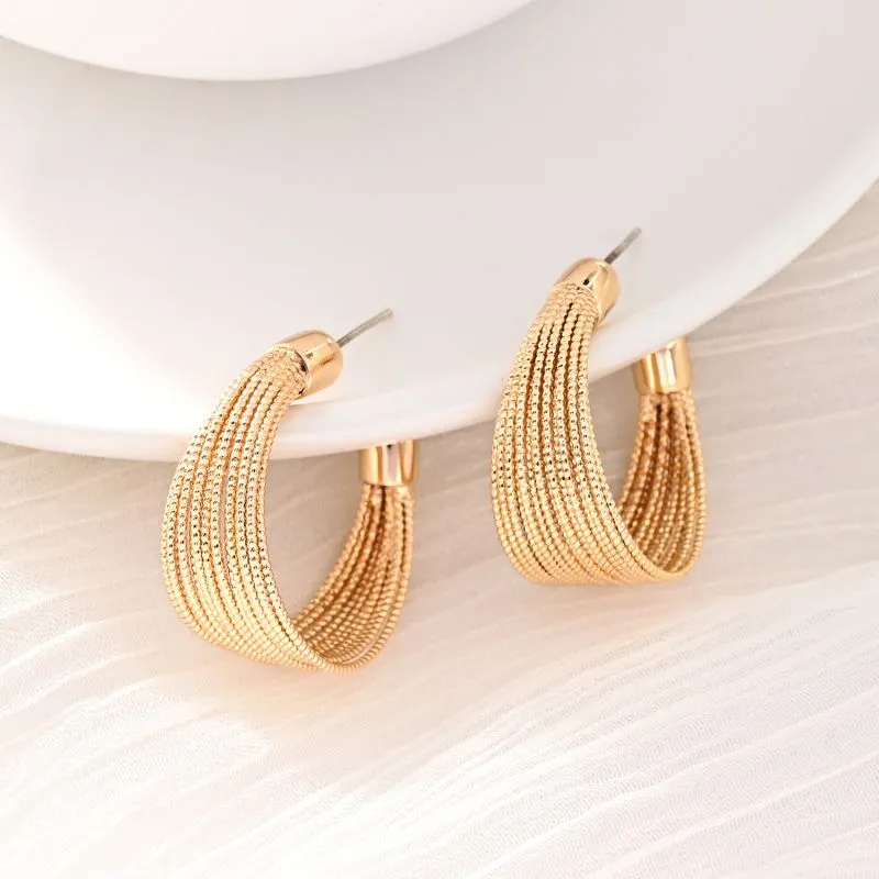 18K Gold Plated Stylish C Shape 925 Sterling Silver Hoop Earrings