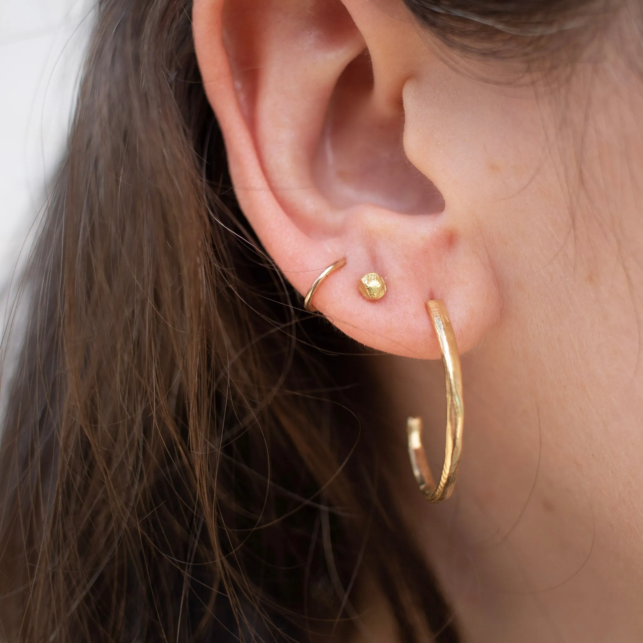 18K Organic Hammered Hoops Large