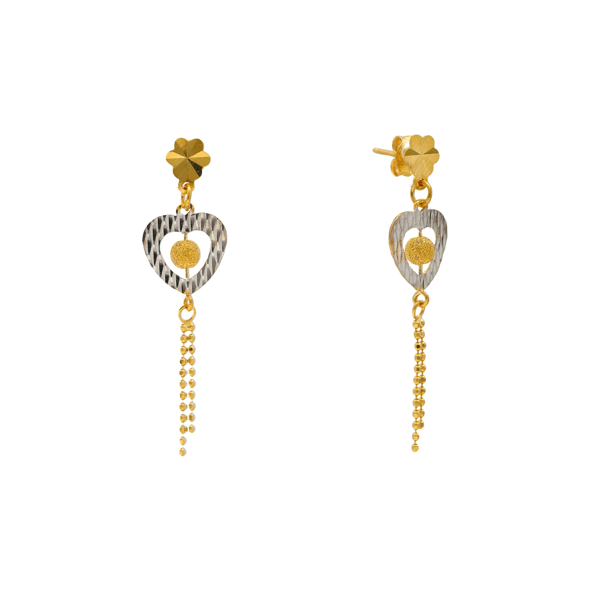 22K Yellow & White Gold Dangling Heart Jewelry Set (13.4gm)