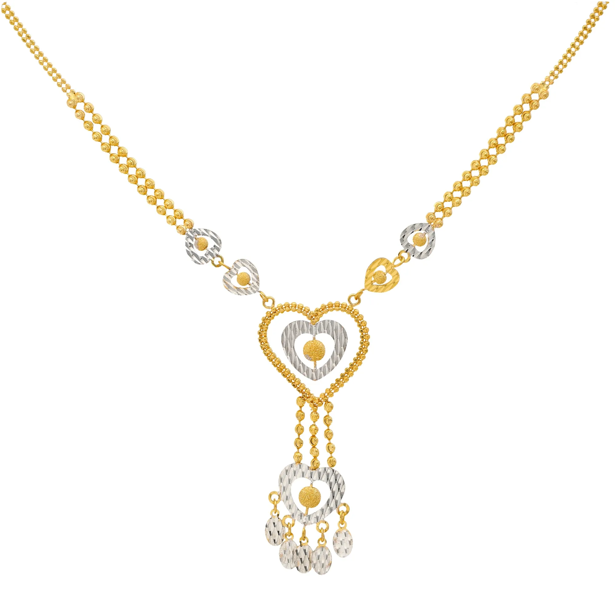 22K Yellow & White Gold Dangling Heart Jewelry Set (13.4gm)