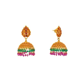 22K Yellow Gold & Gemstone Jhumki Earrings (18.4gm)