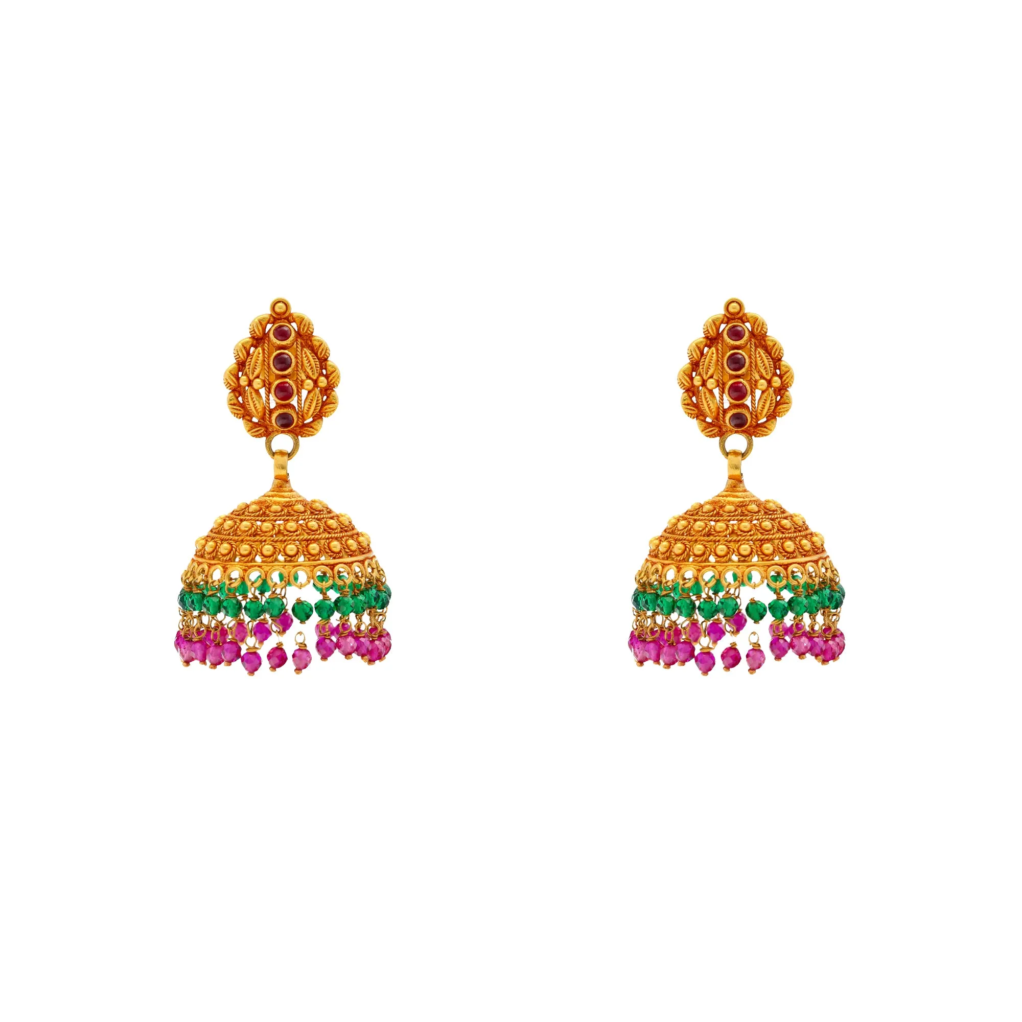 22K Yellow Gold & Gemstone Jhumki Earrings (18.4gm)