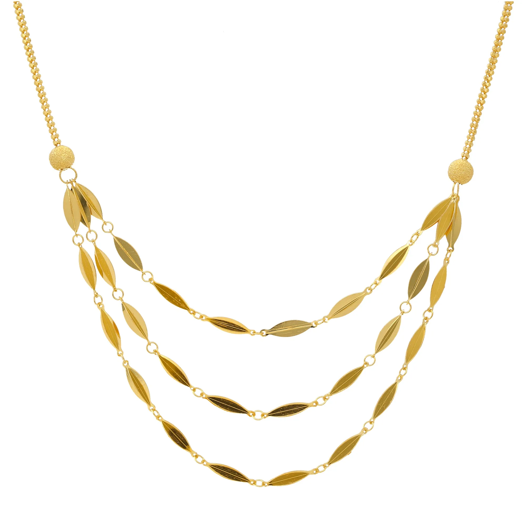 22K Yellow Gold Flat Bead Necklace Set (13.5gm)