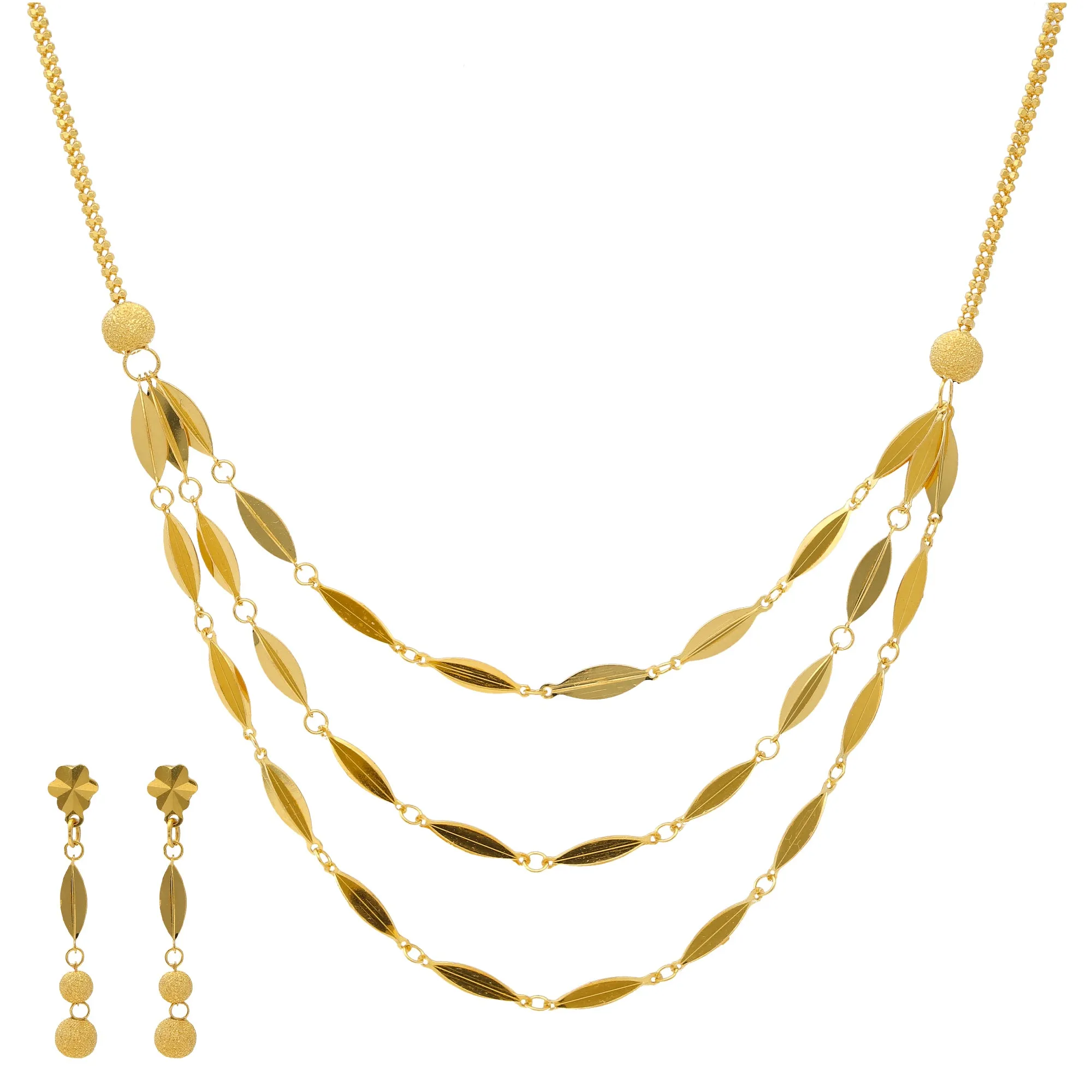 22K Yellow Gold Flat Bead Necklace Set (13.5gm)