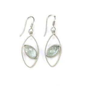 925 Sterling Silver Earring : 2.15gms Synthetic Manmade Green Rhinestone Gemstone Bezel Set Drop Dangle Hook Earrings 1.65"