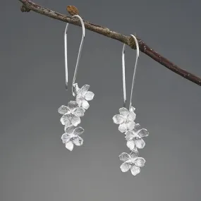 925 Sterling Silver Long Dangle Earring Charm Jewelry with Fresh Elegant Flower - LFJB0256