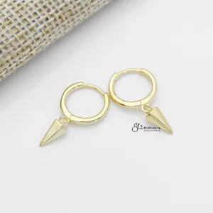 925 Sterling Silver One-Touch Hoop Earrings with Dangle Spike - Gold